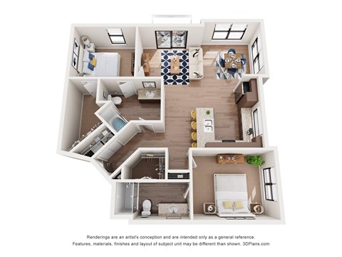 Floor plan for 2 beds, 2 baths, 1191 sqft